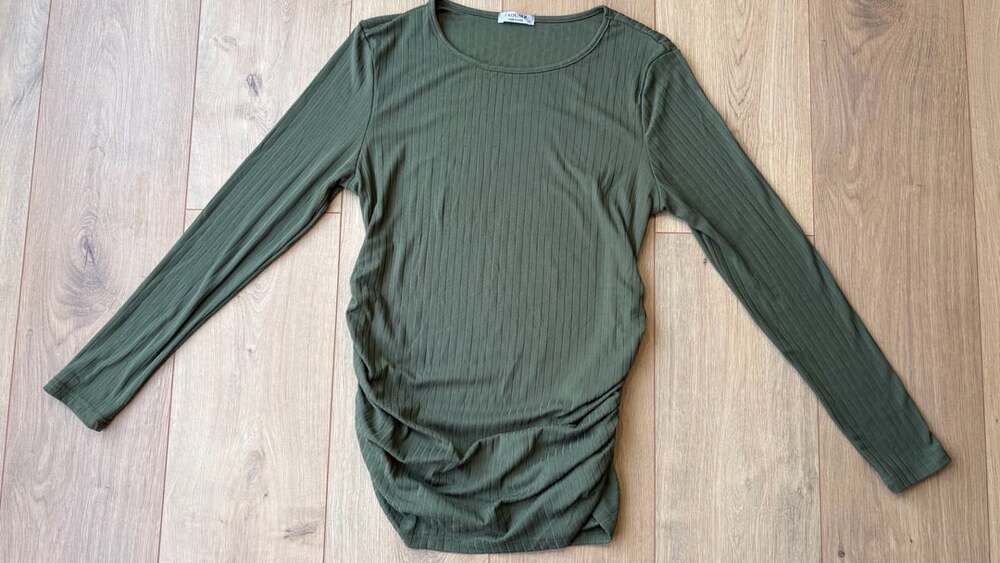 Ekouaer Long Sleeve Maternity Top Size L Green Ribbed Ruched